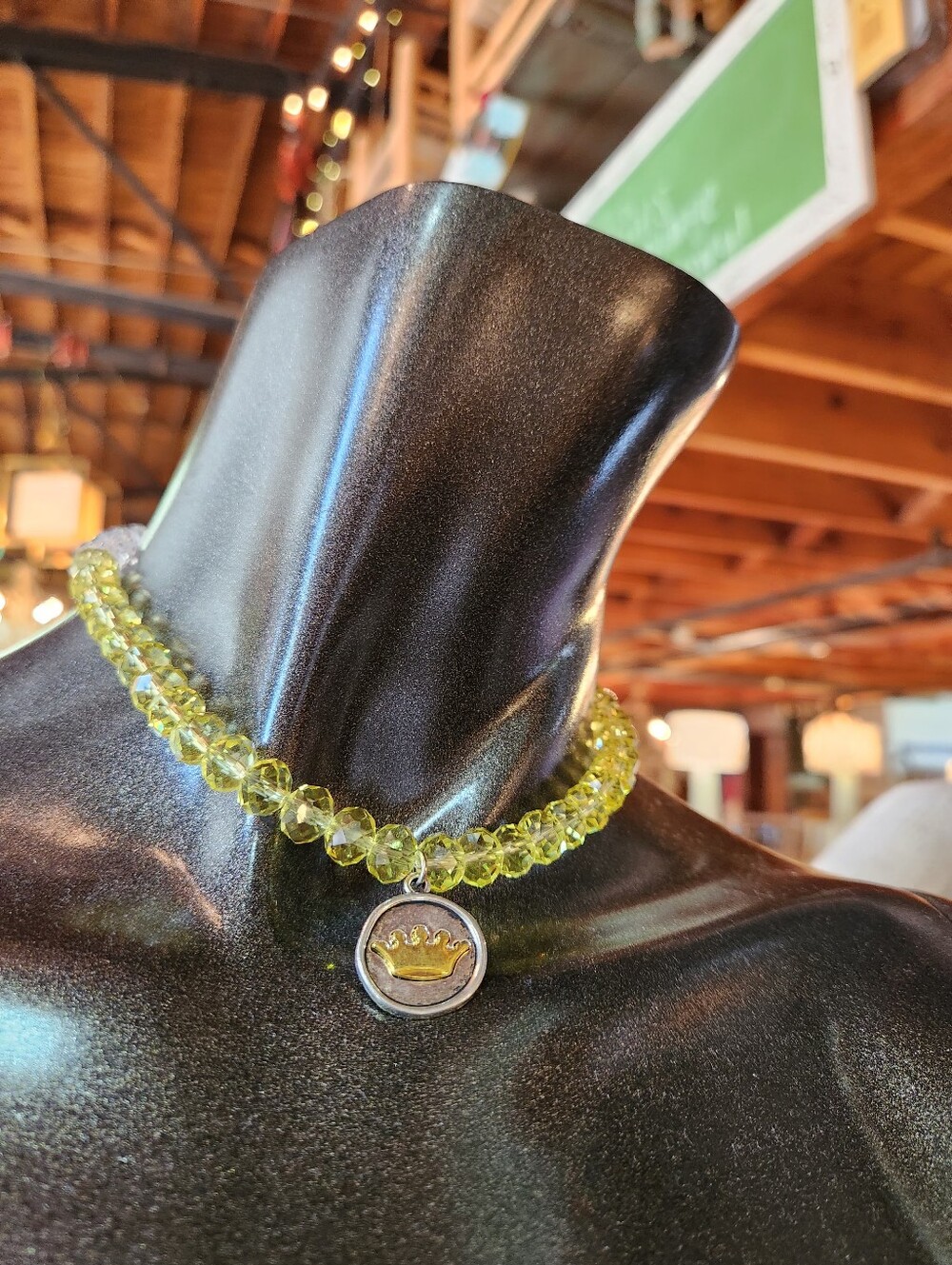 💛👑Yellow Beaded Double-Strand Necklace with Crown Pendant👑💛